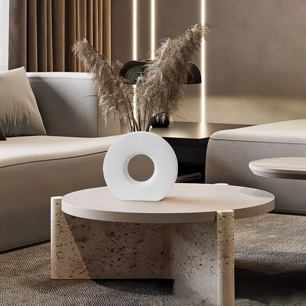 Round Ceramic Vase - Minimalist Donut Shape for Elegant Flower Display 1