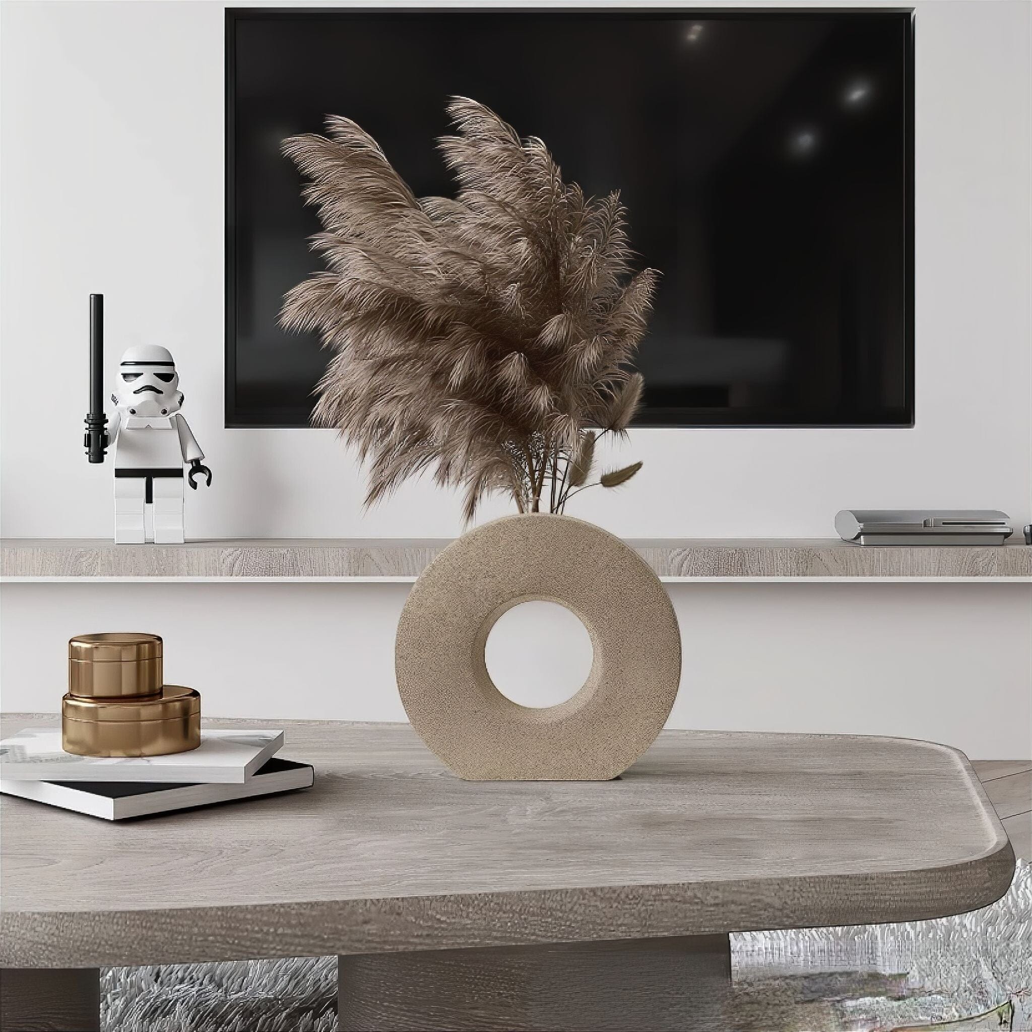 Round Ceramic Vase - Minimalist Donut Shape for Elegant Flower Display 2