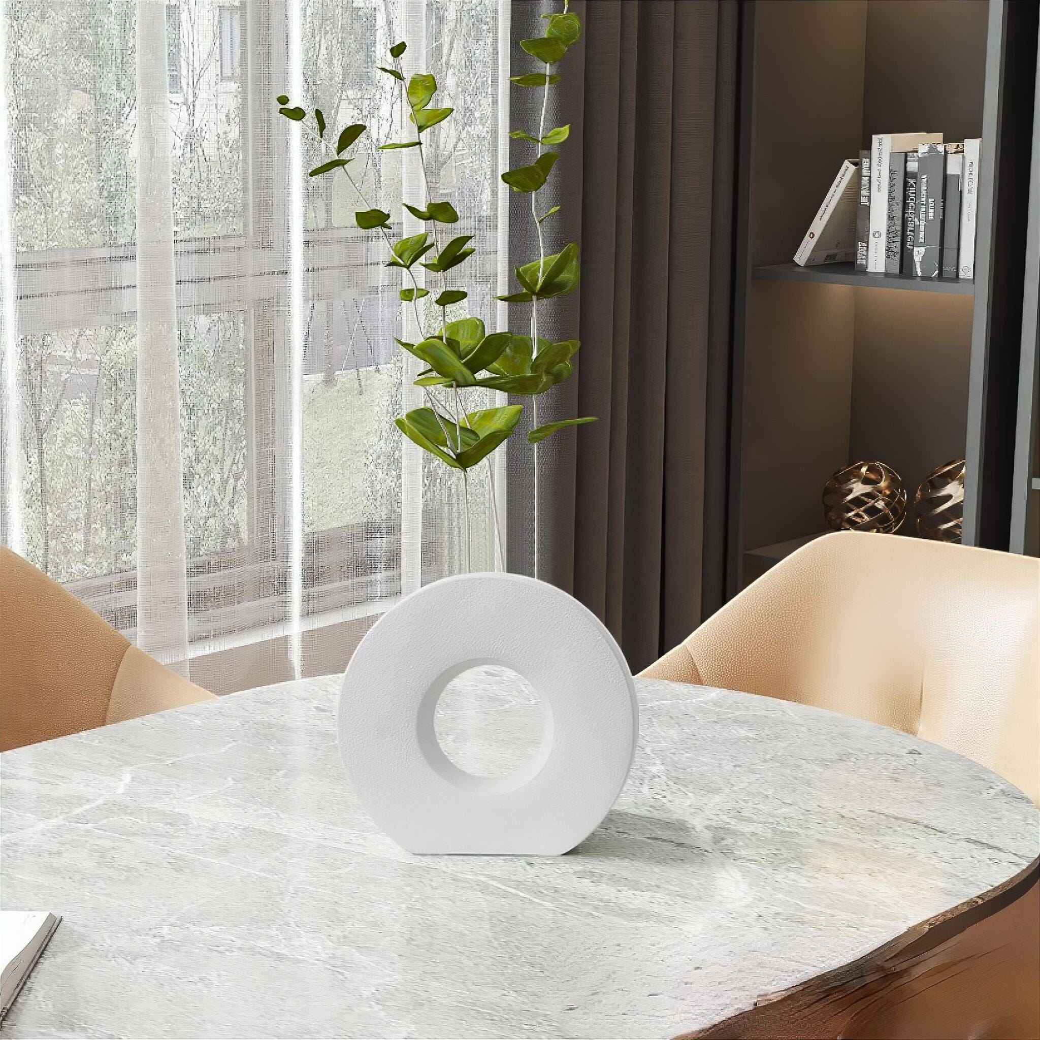 Round Ceramic Vase - Minimalist Donut Shape for Elegant Flower Display 4