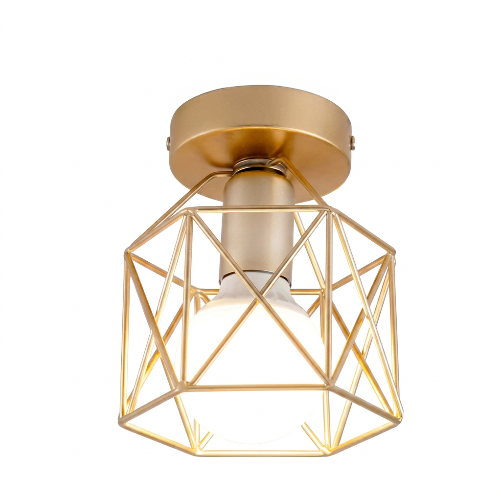 Round Flush Mount Ceiling Light - Modern Cage Design, E27 Socket 0