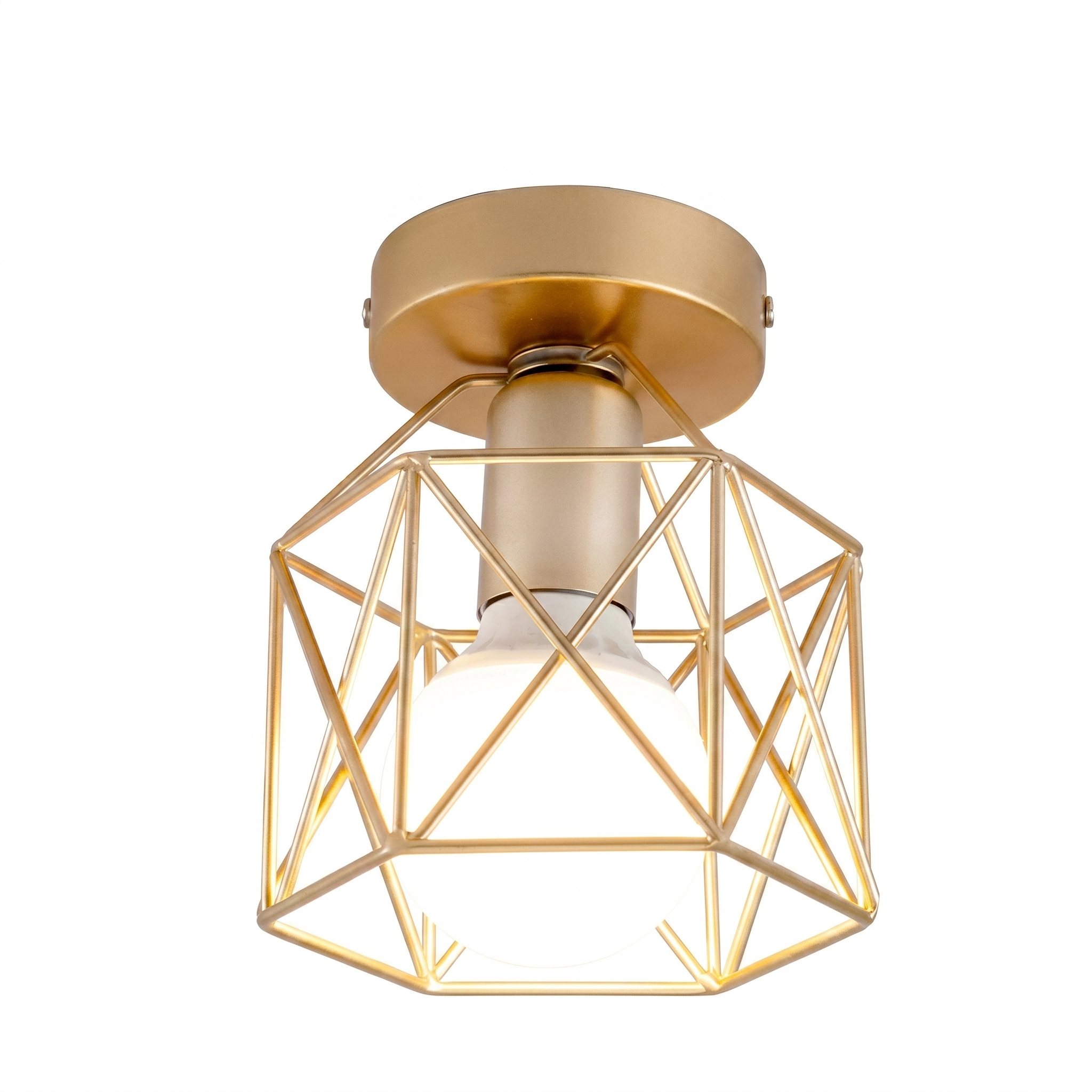 Round Flush Mount Ceiling Light - Modern Cage Design, E27 Socket 0