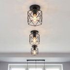 Round Flush Mount Ceiling Light - Modern Cage Design, E27 Socket 1