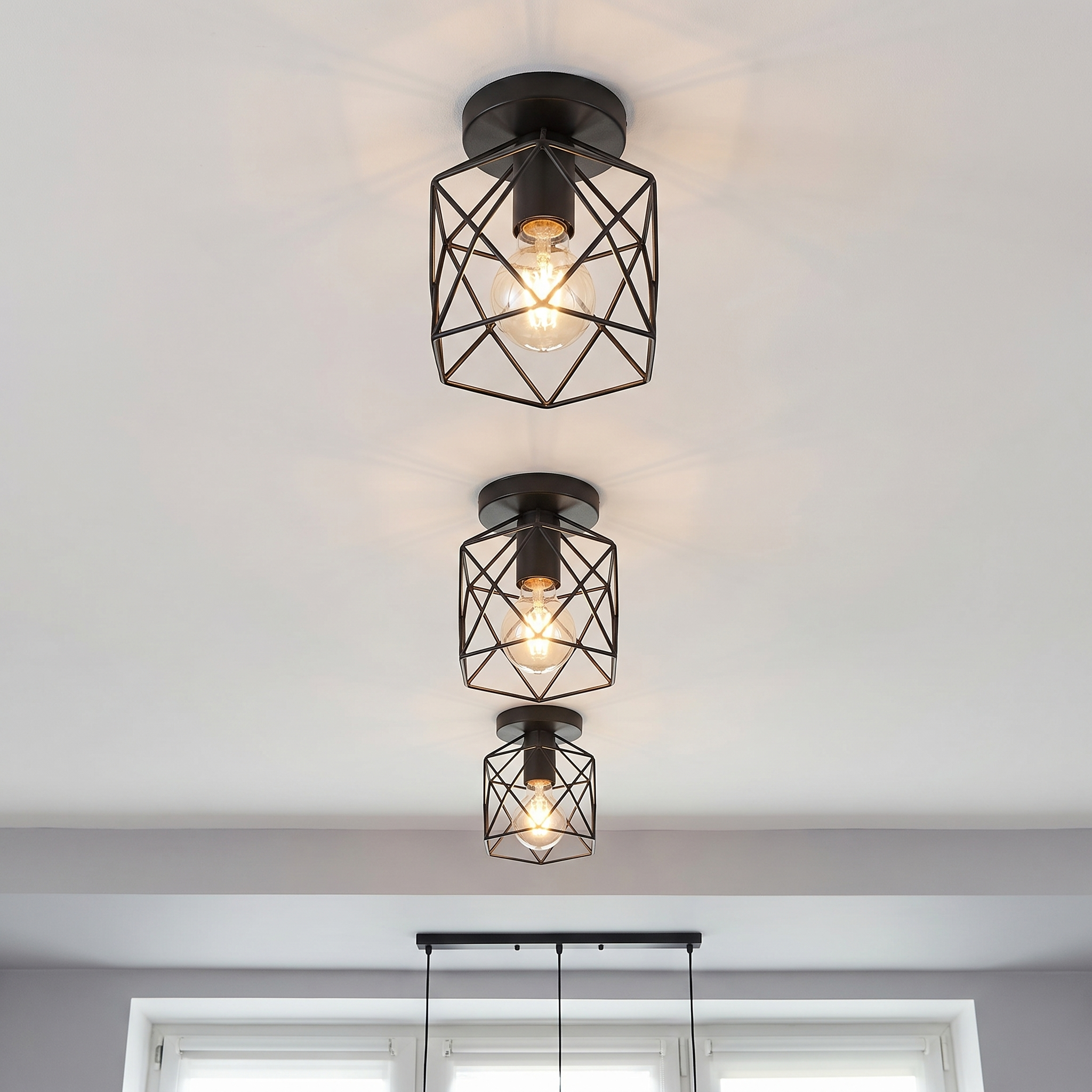Round Flush Mount Ceiling Light - Modern Cage Design, E27 Socket 1