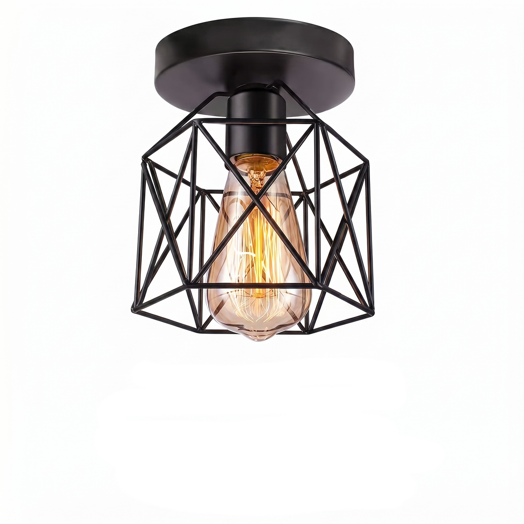 Round Flush Mount Ceiling Light - Modern Cage Design, E27 Socket 4