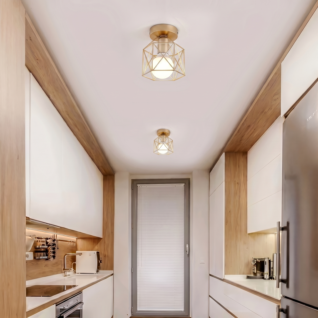 Round Flush Mount Ceiling Light - Modern Cage Design, E27 Socket 5