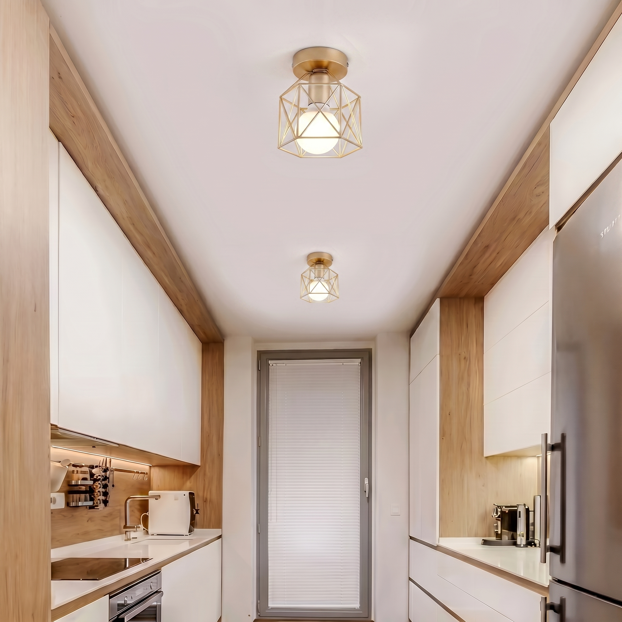 Round Flush Mount Ceiling Light - Modern Cage Design, E27 Socket 5