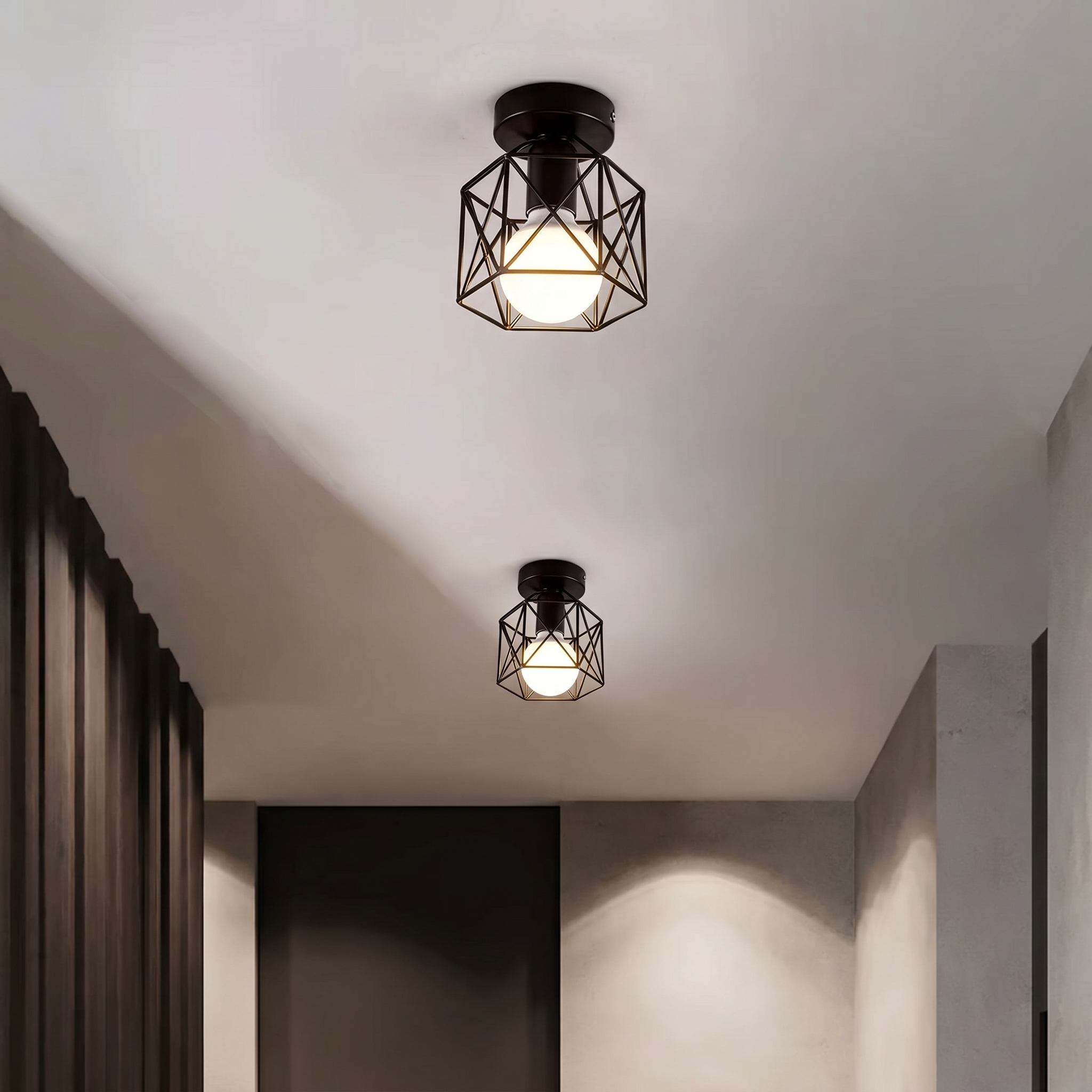 Round Flush Mount Ceiling Light - Modern Cage Design, E27 Socket 6