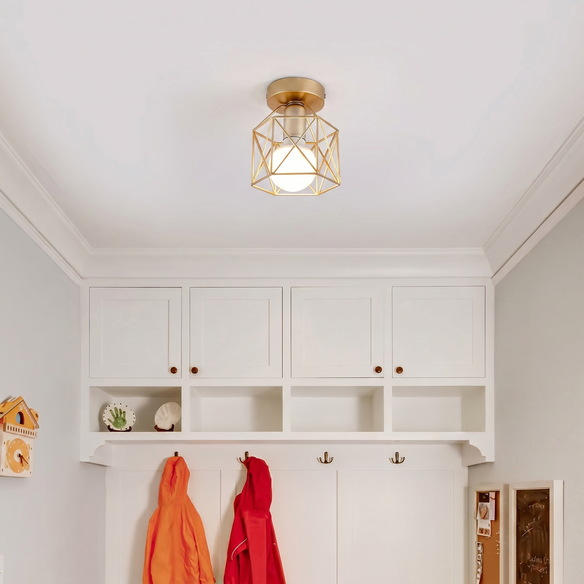 Round Flush Mount Ceiling Light - Modern Cage Design, E27 Socket 7