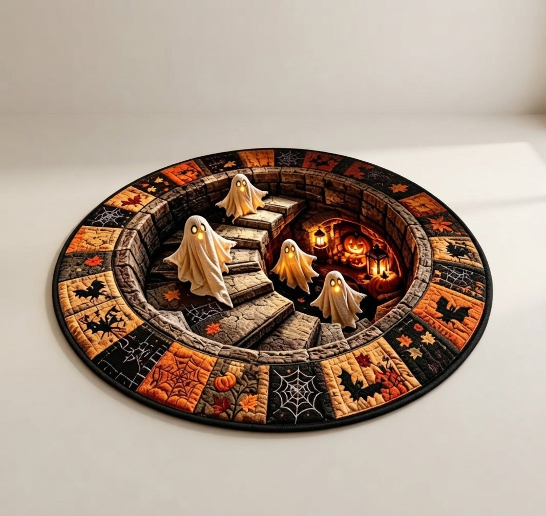 Round Halloween Rug Washable Fabric Haunted Stairway 3D Print 