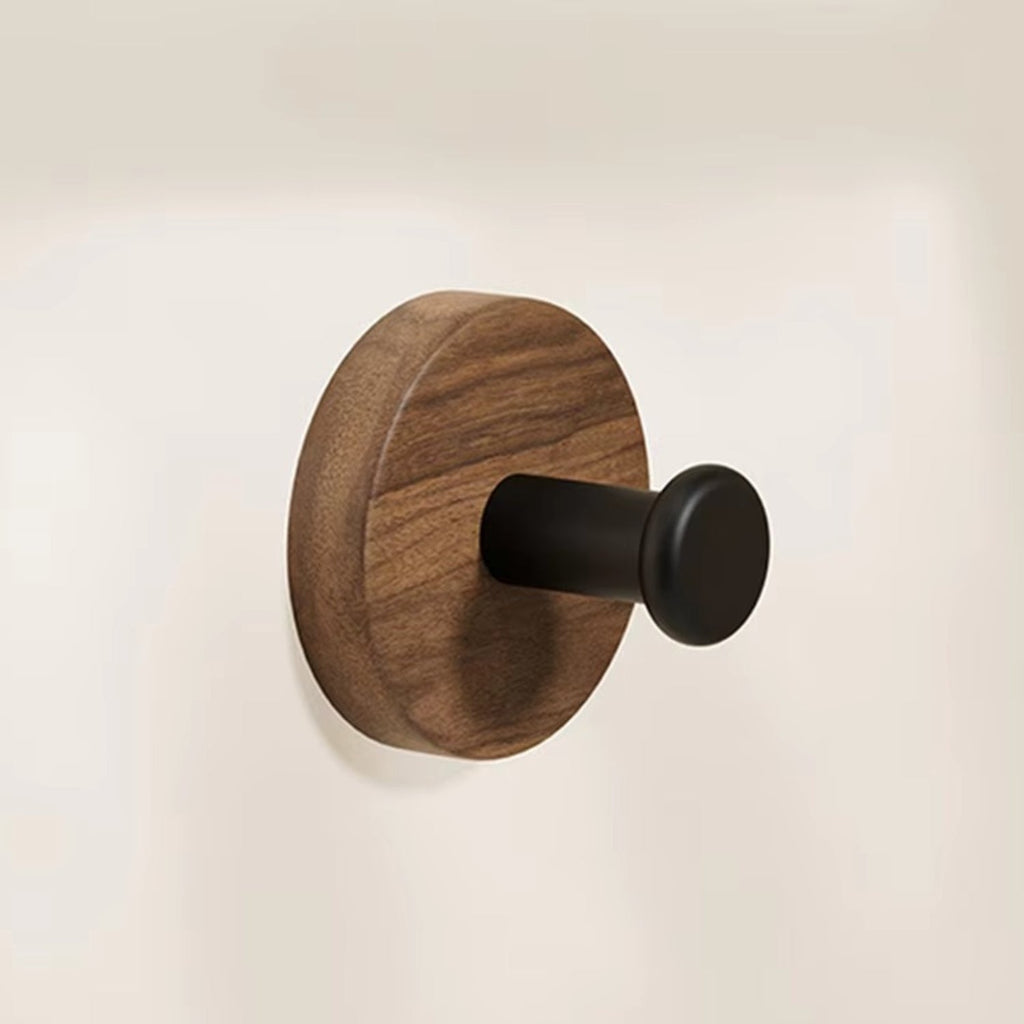 Round Timber Wall Hook - Self-Adhesive Coat Hooks for Easy Organization 0