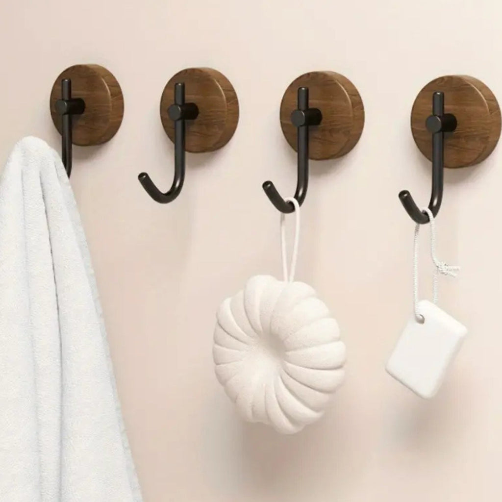 Round Timber Wall Hook - Self-Adhesive Coat Hooks for Easy Organization 1