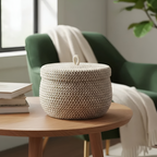 Round Wicker Storage Basket with Lid - Stylish Bohemian Organization 6