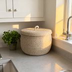 Round Wicker Storage Basket with Lid - Stylish Bohemian Organization 7
