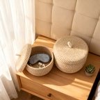 Round Wicker Storage Basket with Lid - Stylish Bohemian Organization 8