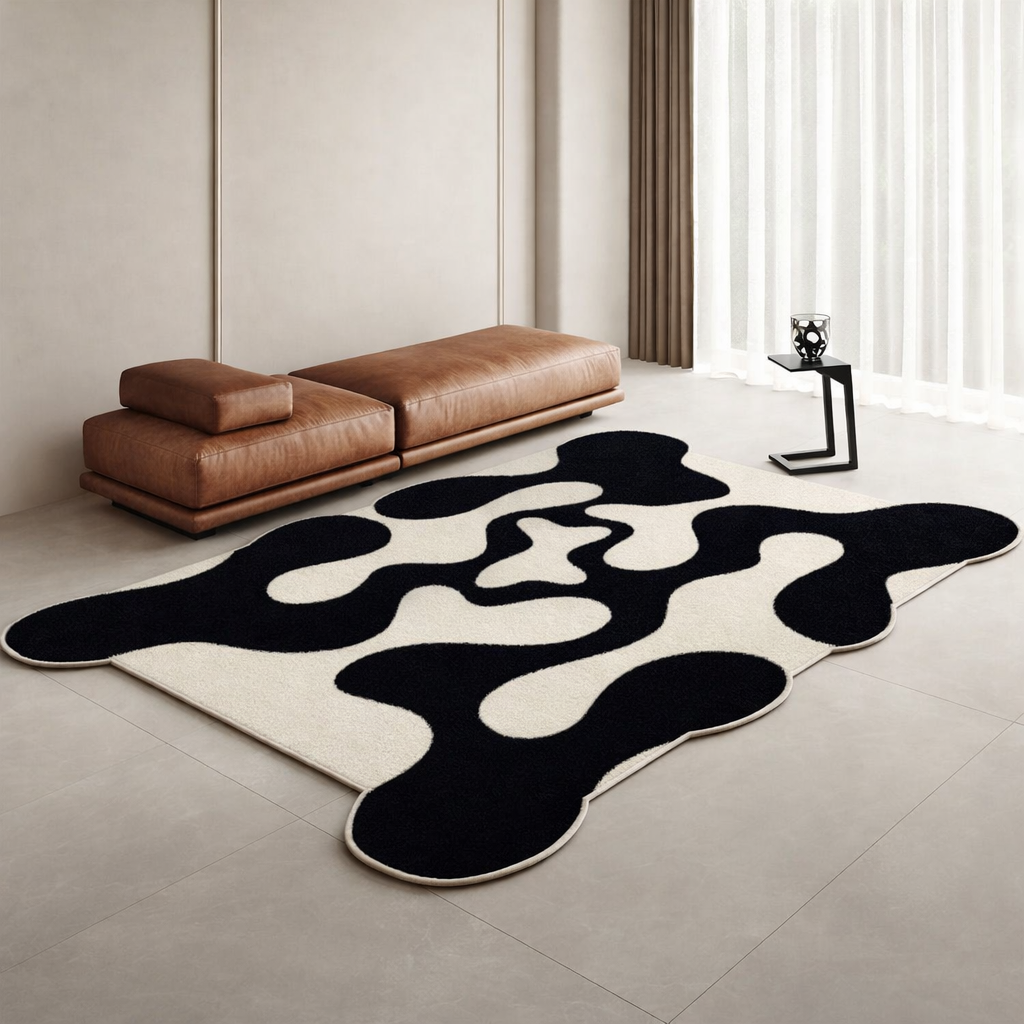 Rug Black and White Washable 60x90cm or 80x120cm Non Slip Backing