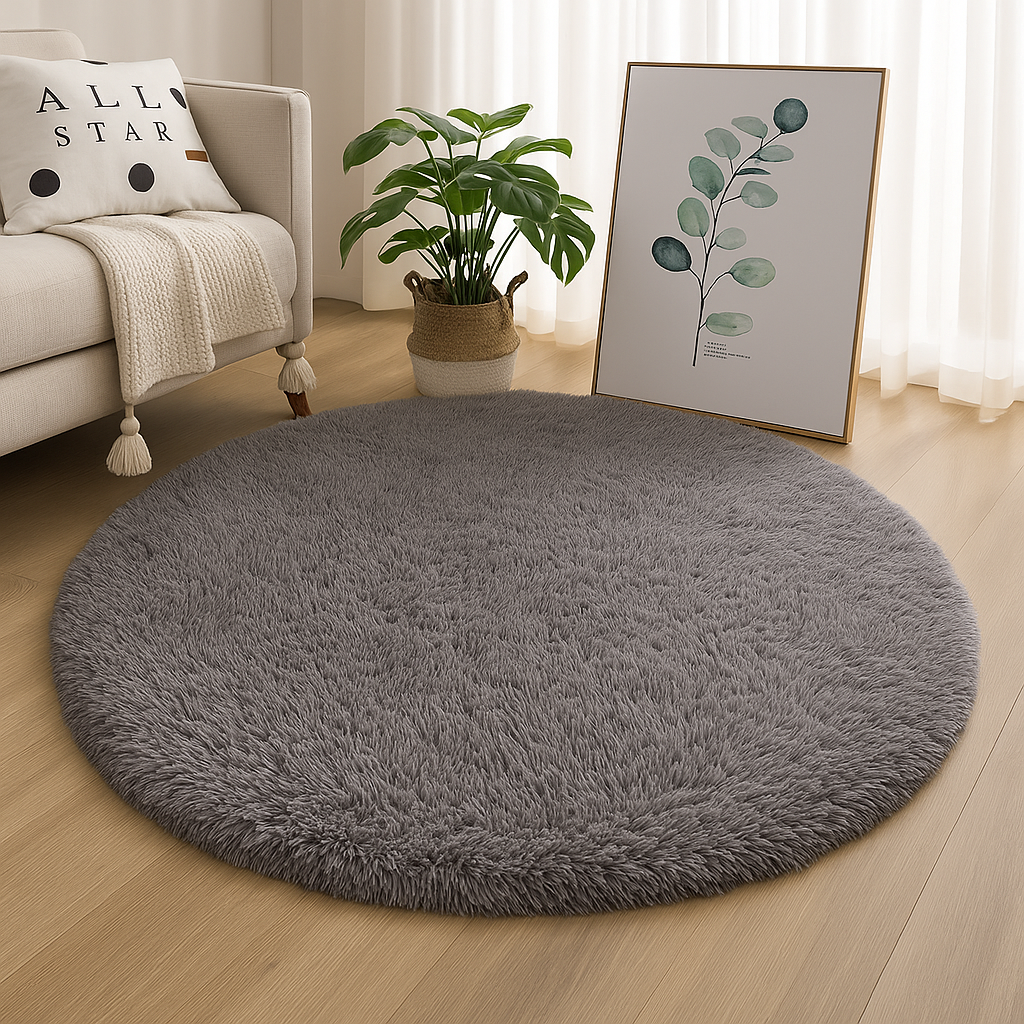 Rug Round Silk Wool Blend Neutral Colour Multiple Sizes 11