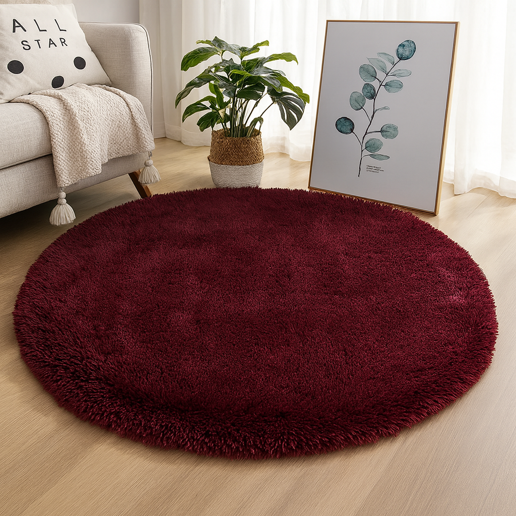 Rug Round Silk Wool Blend Neutral Colour Multiple Sizes 2