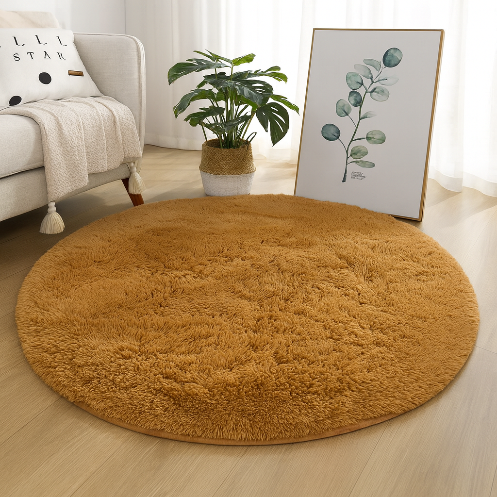 Rug Round Silk Wool Blend Neutral Colour Multiple Sizes 3