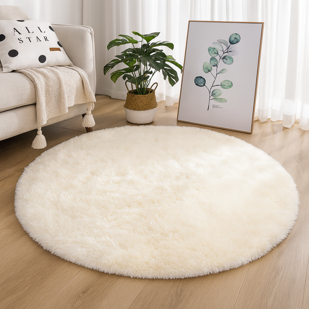 Rug Round Silk Wool Blend Neutral Colour Multiple Sizes 4