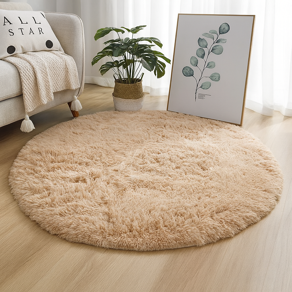 Rug Round Silk Wool Blend Neutral Colour Multiple Sizes 5