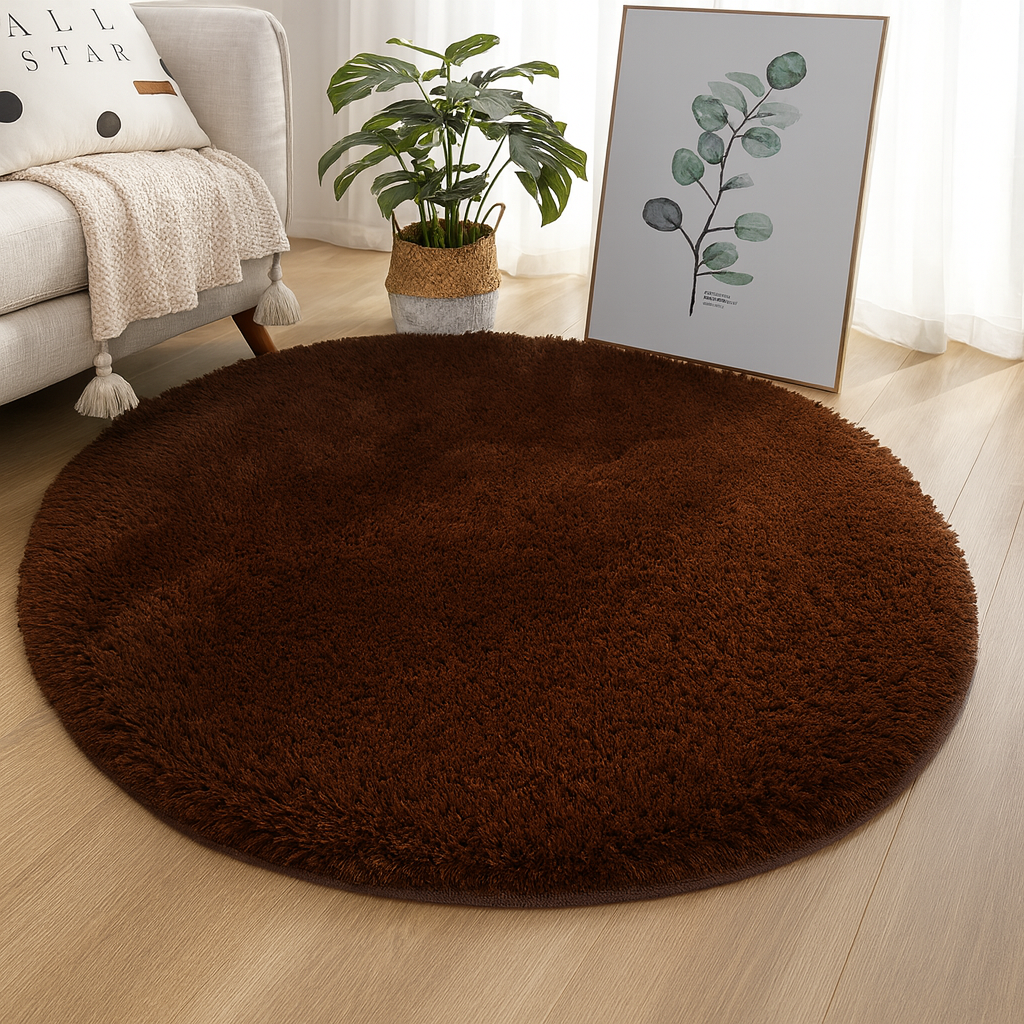 Rug Round Silk Wool Blend Neutral Colour Multiple Sizes 6