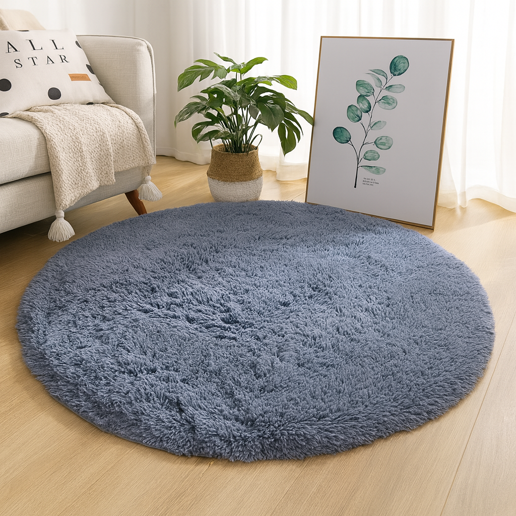 Rug Round Silk Wool Blend Neutral Colour Multiple Sizes 9