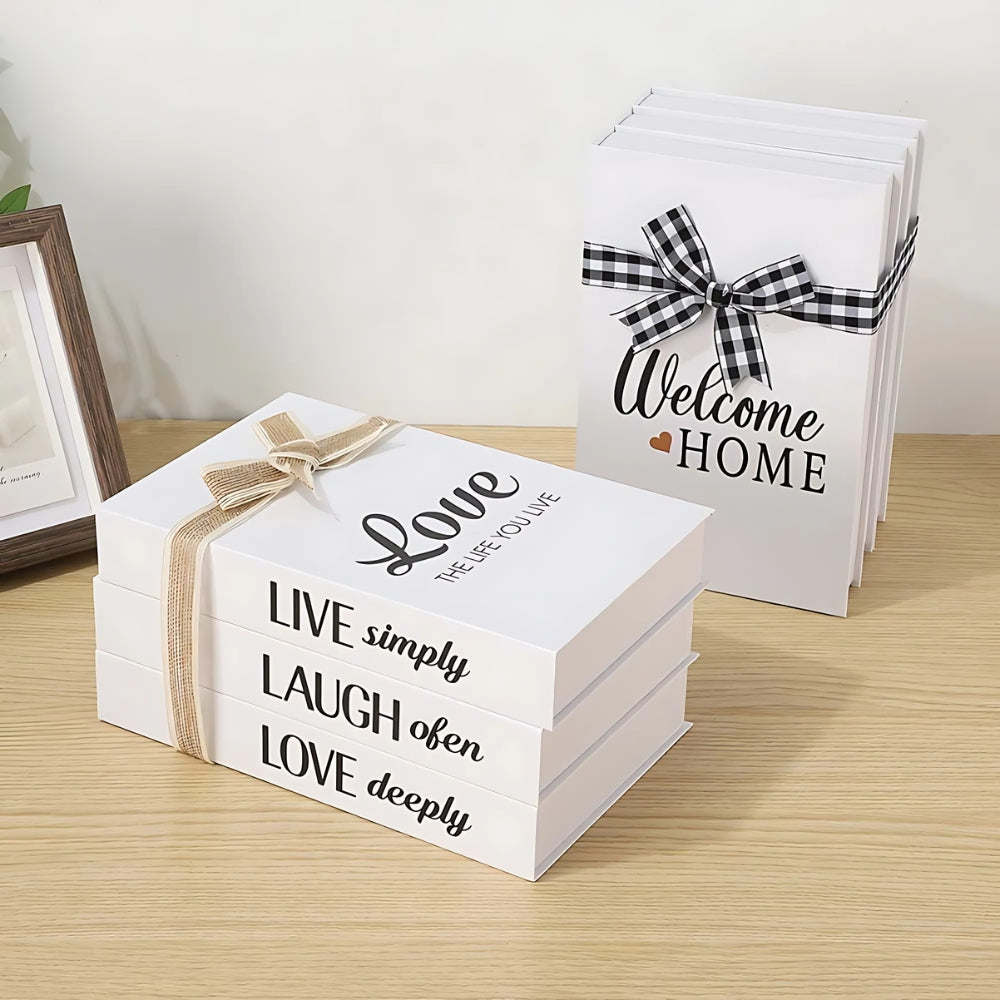 Rustic Decorative Book Stack with Uplifting Phrases for Home Decor - Soft White with Twine Accent 1