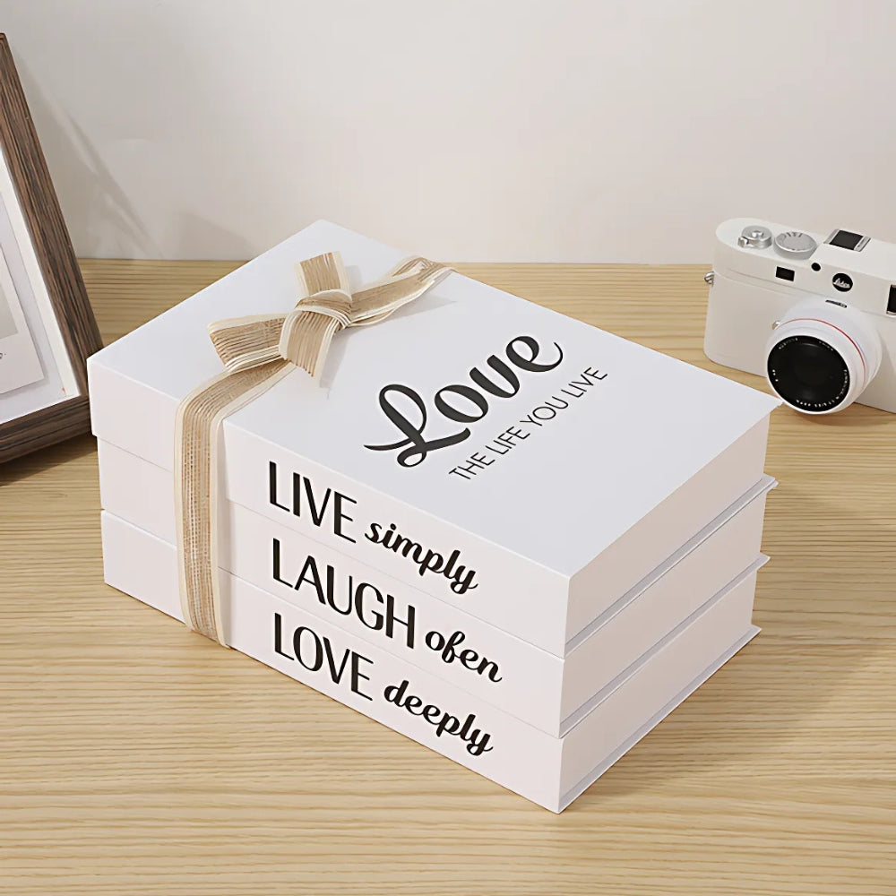 Rustic Decorative Book Stack with Uplifting Phrases for Home Decor - Soft White with Twine Accent 2