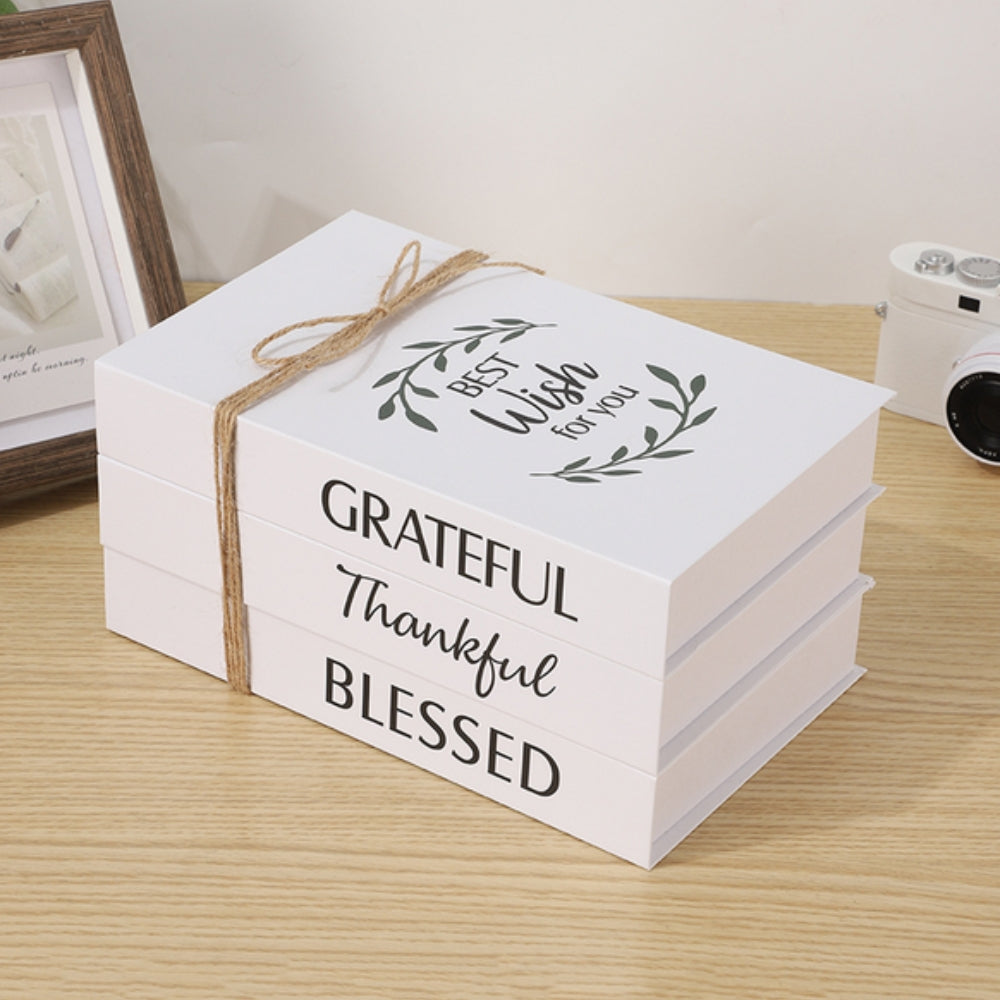 Rustic Decorative Book Stack with Uplifting Phrases for Home Decor - Soft White with Twine Accent 4