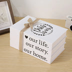Rustic Decorative Book Stack with Uplifting Phrases for Home Decor - Soft White with Twine Accent 5
