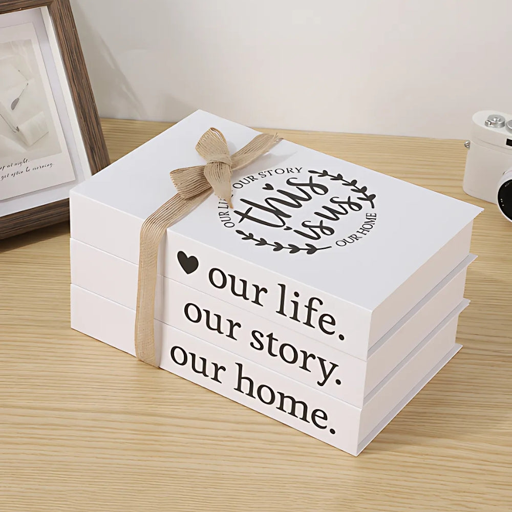 Rustic Decorative Book Stack with Uplifting Phrases for Home Decor - Soft White with Twine Accent 5