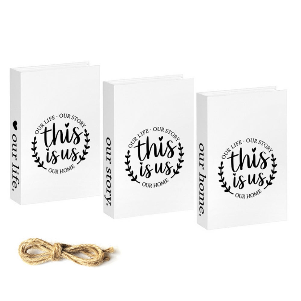 Rustic Decorative Book Stack with Uplifting Phrases for Home Decor - Soft White with Twine Accent 7