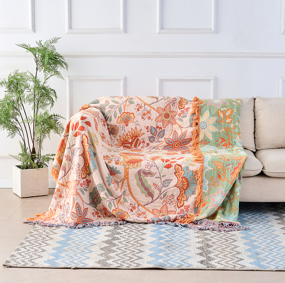 Rustic Floral Boho Blanket - 100% Cotton Soft Throw for Cozy Decor 1