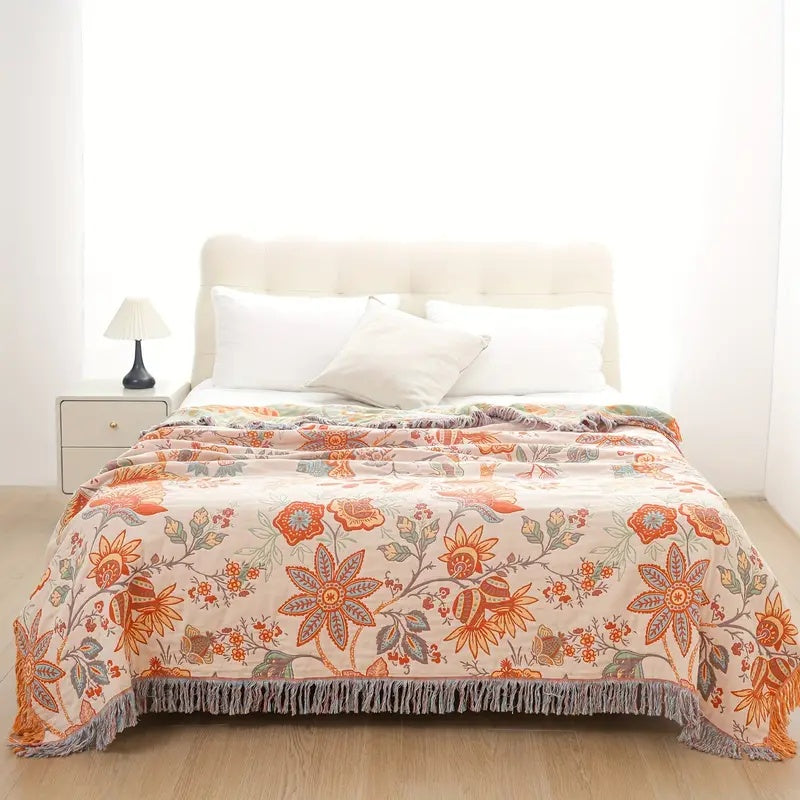 Rustic Floral Boho Blanket - 100% Cotton Soft Throw for Cozy Decor 4