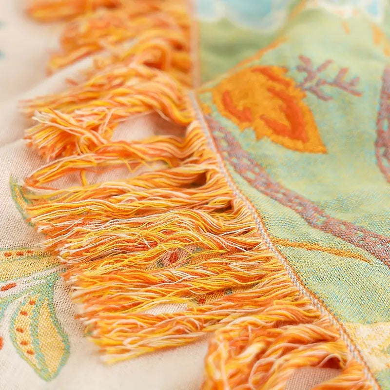 Rustic Floral Boho Blanket - 100% Cotton Soft Throw for Cozy Decor 5