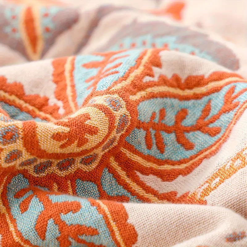 Rustic Floral Boho Blanket - 100% Cotton Soft Throw for Cozy Decor 7