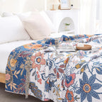 Rustic Floral Cotton Blanket - Lightweight, Reversible All-Season Throw 0
