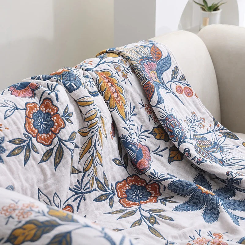 Rustic Floral Cotton Blanket - Lightweight, Reversible All-Season Throw 1