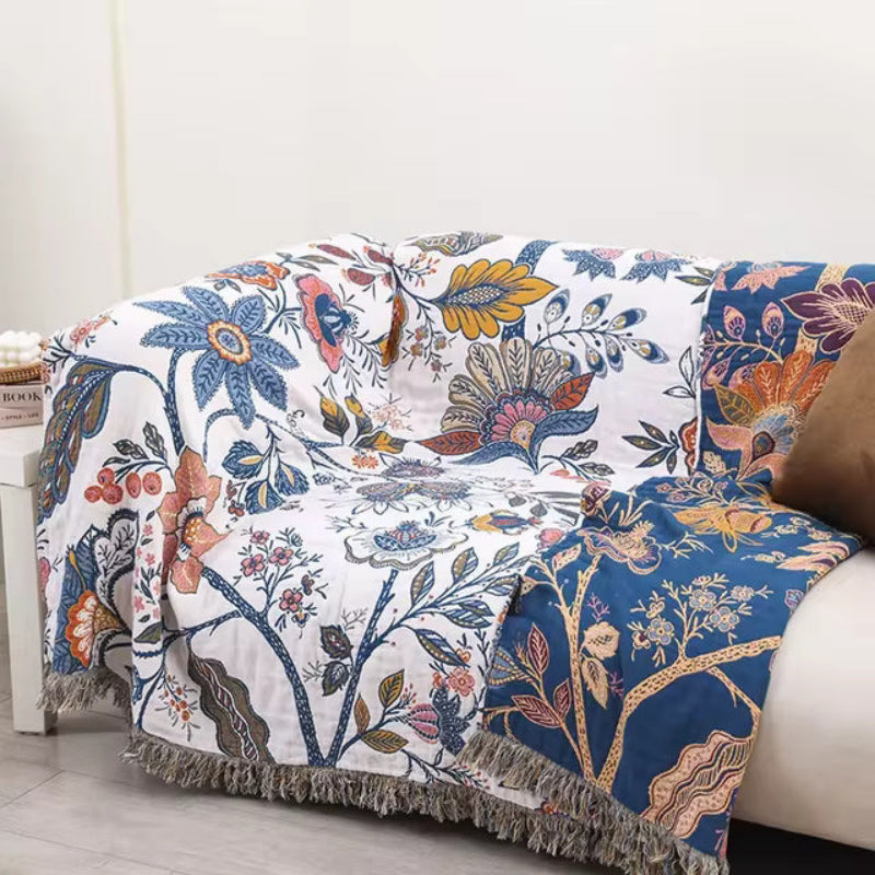 Rustic Floral Cotton Blanket - Lightweight, Reversible All-Season Throw 2