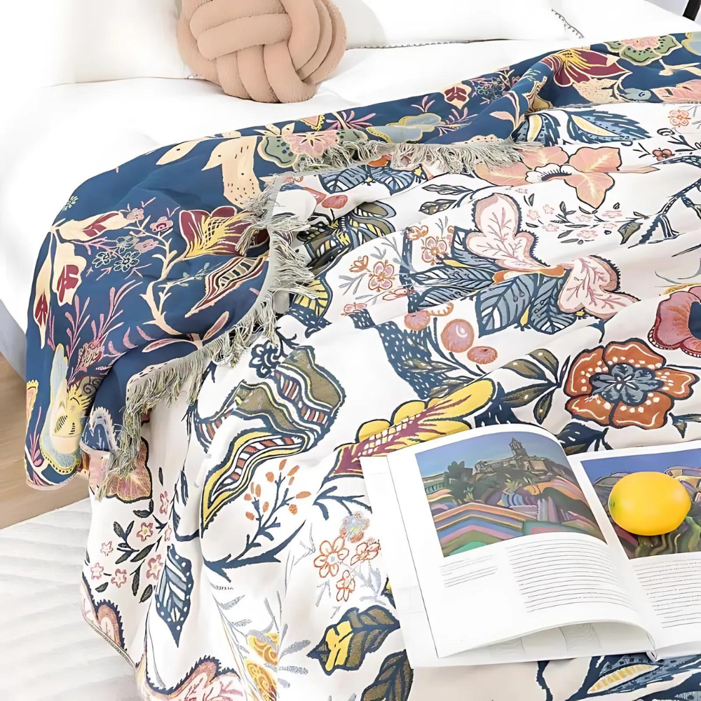 Rustic Floral Cotton Blanket - Lightweight, Reversible All-Season Throw 5