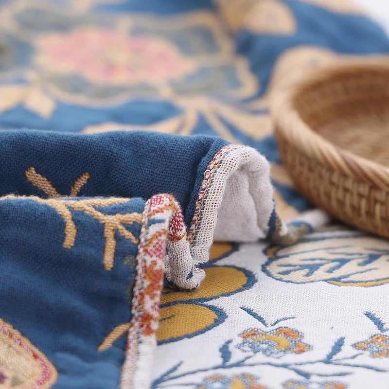 Rustic Floral Cotton Blanket - Lightweight, Reversible All-Season Throw 6
