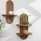 Rustic Geometric Floating Wall Shelves - Handmade Oval Design for Versatile Display 2