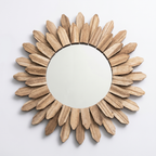 Rustic Sunburst Round Wall Mirror - Handcrafted Solid Wood Design 0