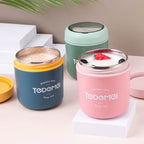 Three colorful soup cups with lids on a light surface, featuring the brand 'TODEMOI'.