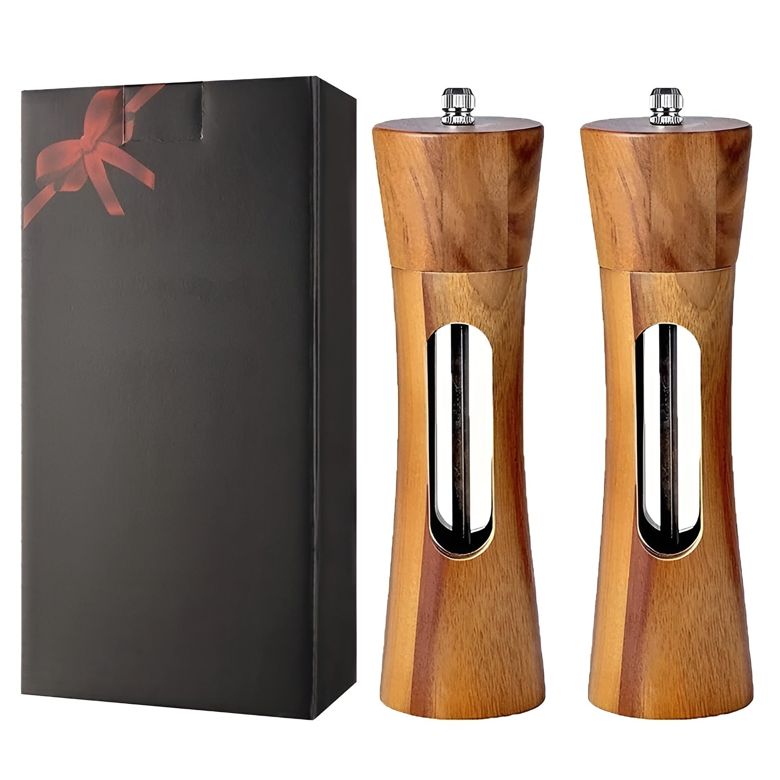 Salt and Pepper Mill Set - Adjustable Grind, Wooden Design 5