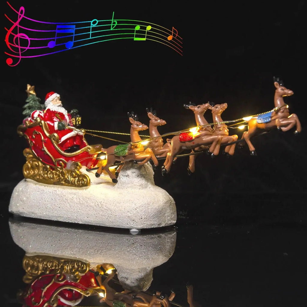 Santa Sleigh Christmas Decor - LED Lights, Music & Reindeer Display 1