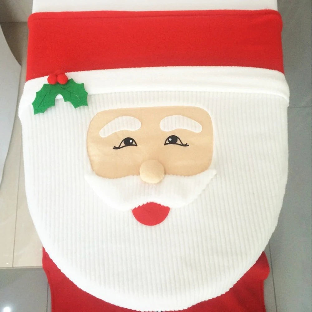 Santa Toilet Cover Set - Festive 3-Piece Plush Bathroom Decor 4