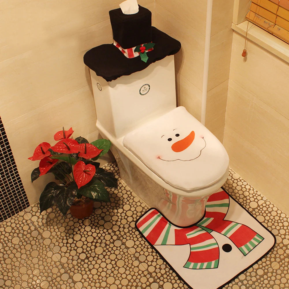 Santa Toilet Cover Set - Festive 3-Piece Plush Bathroom Decor 8