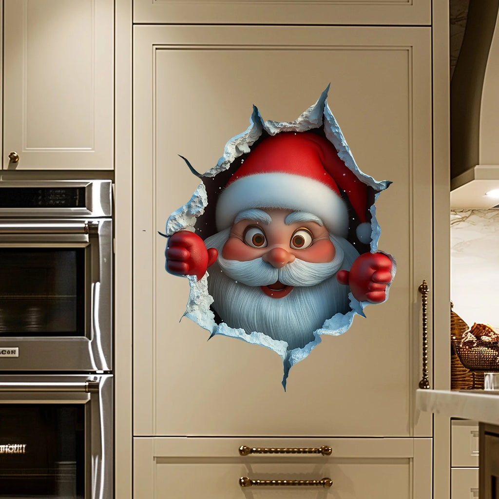 Santa Wall Sticker - 3D Waterproof Wall Decal for Easy Holiday Decor 1