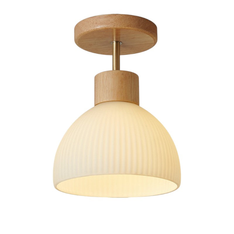 Scandinavian Flush Mount Ceiling Light - Elegant Wood & Glass Design 4